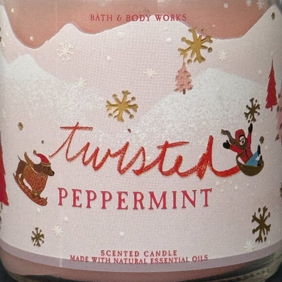 BBW Twisted Peppermint Bath & Body Works Mason Jar Single Wick Candle - Picture 3 of 10